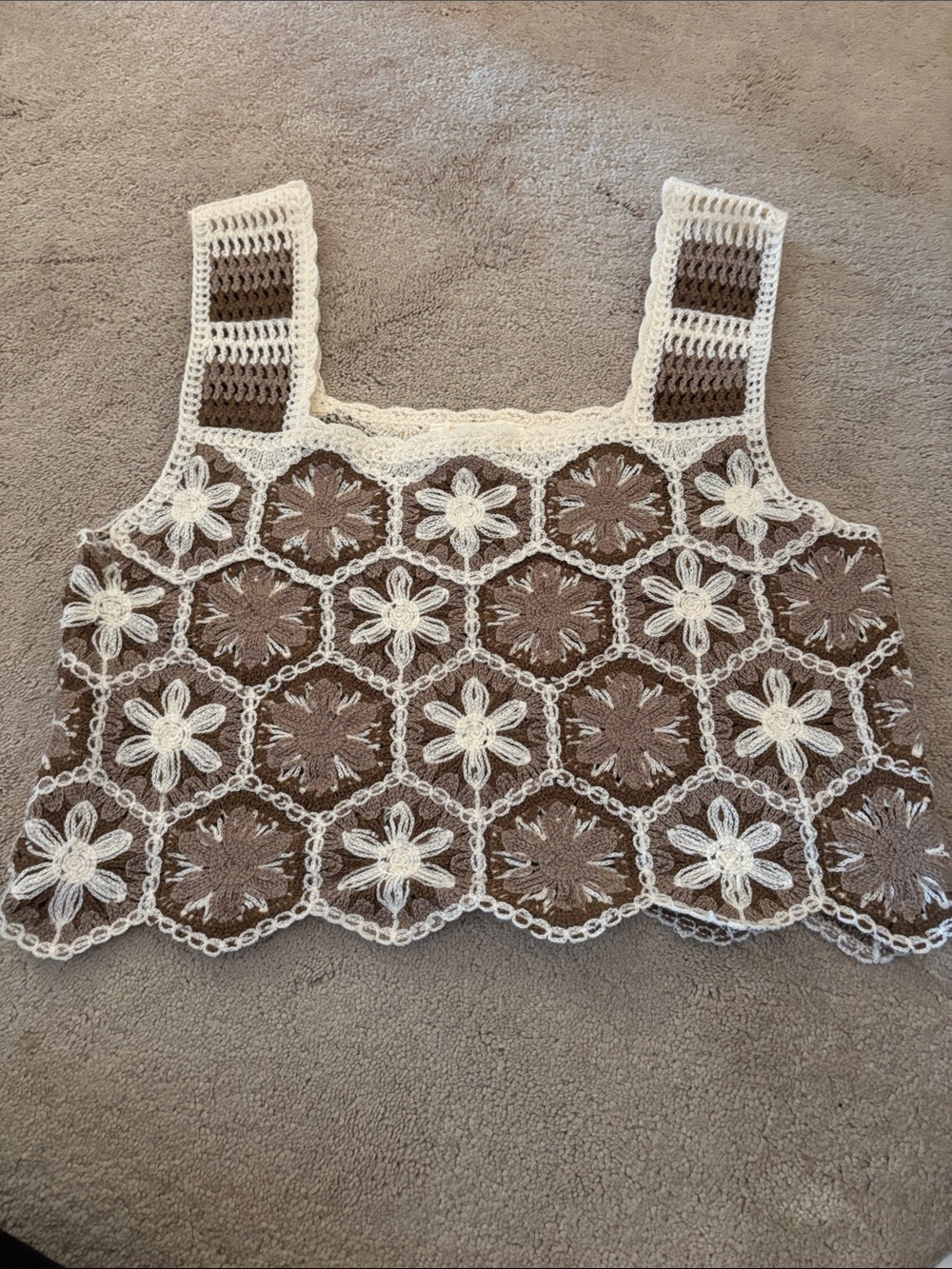 Rebellion Brown & Cream Crochet Floral Camisole